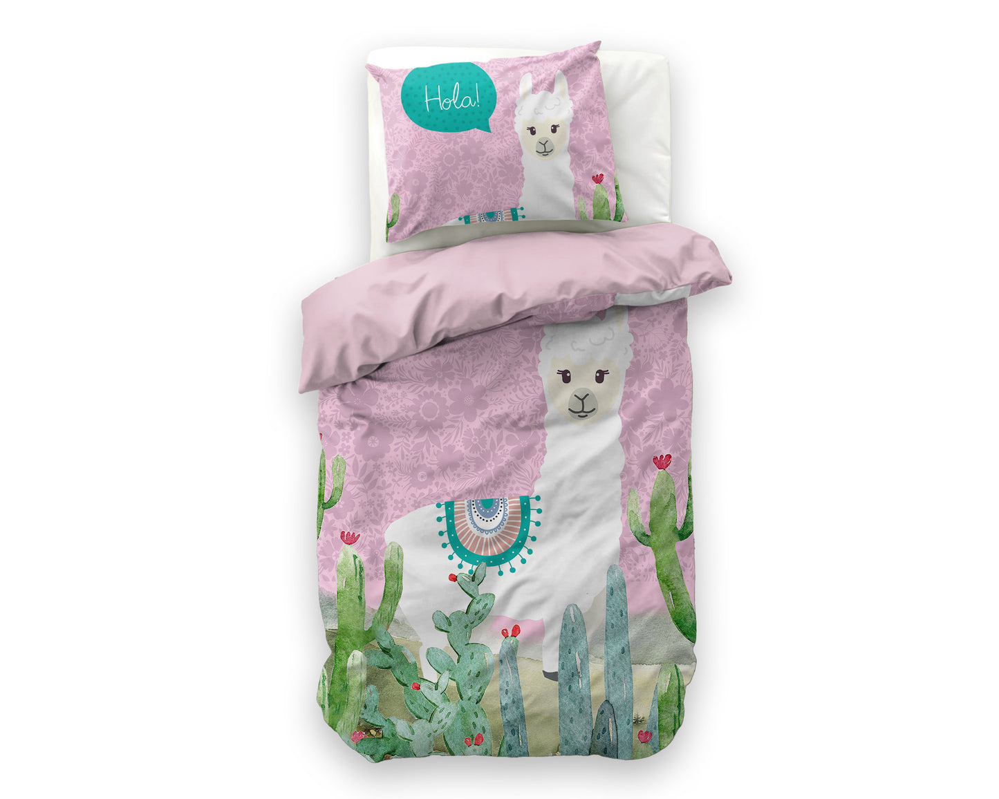 Duvet Cover Set Hola lama Pink 140 x 200/220