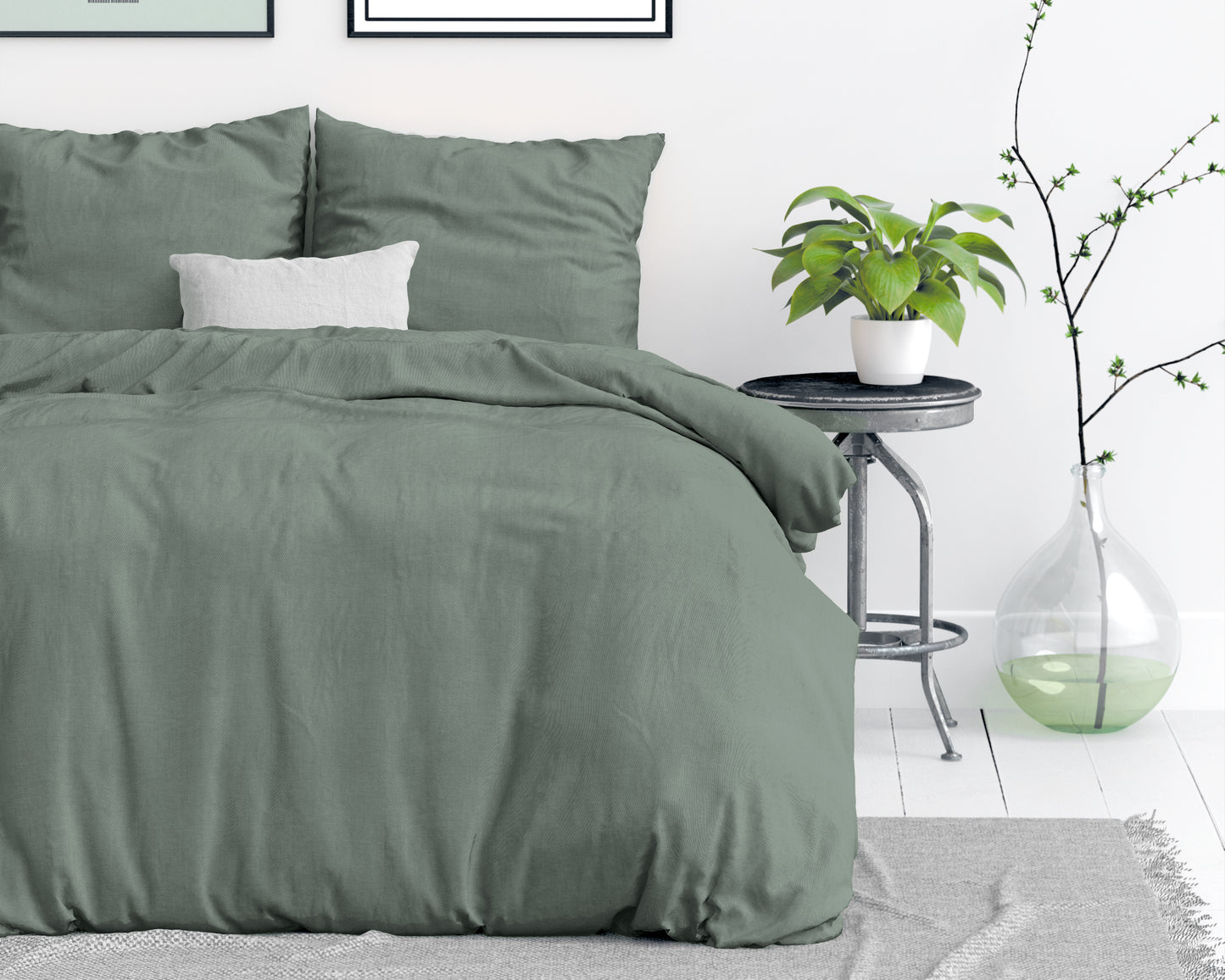Duvet Cover Set Stone washed Green 140 x 200/220
