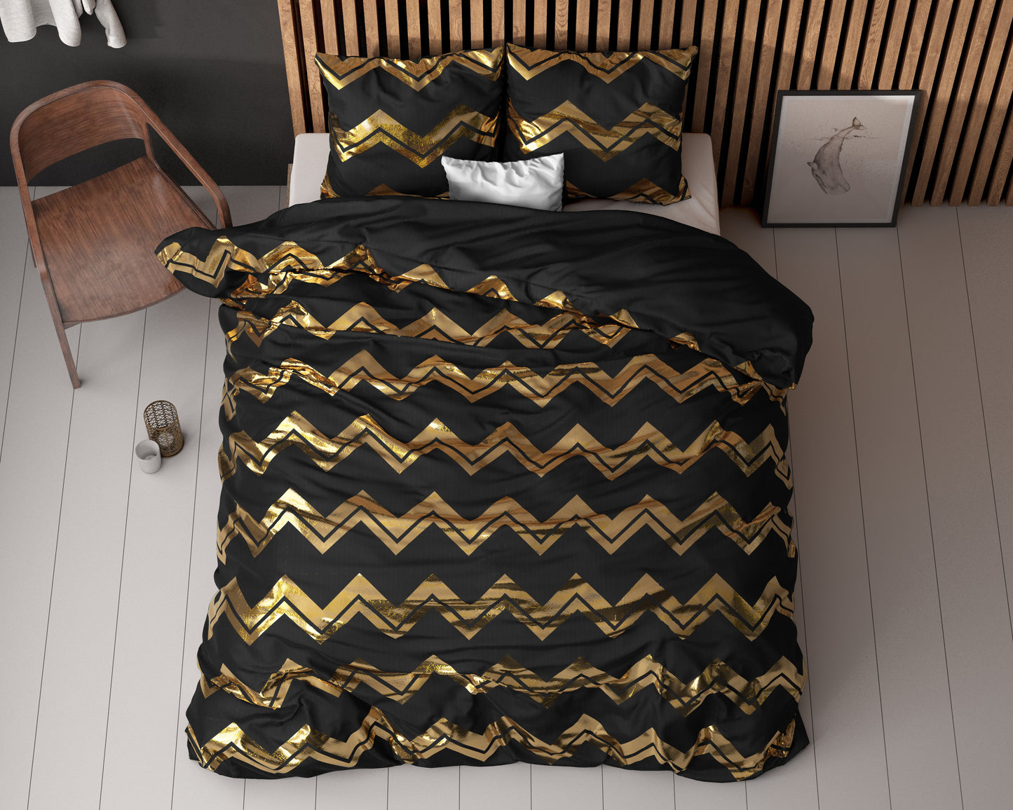 Duvet Cover Set Wave Black 200 x 220