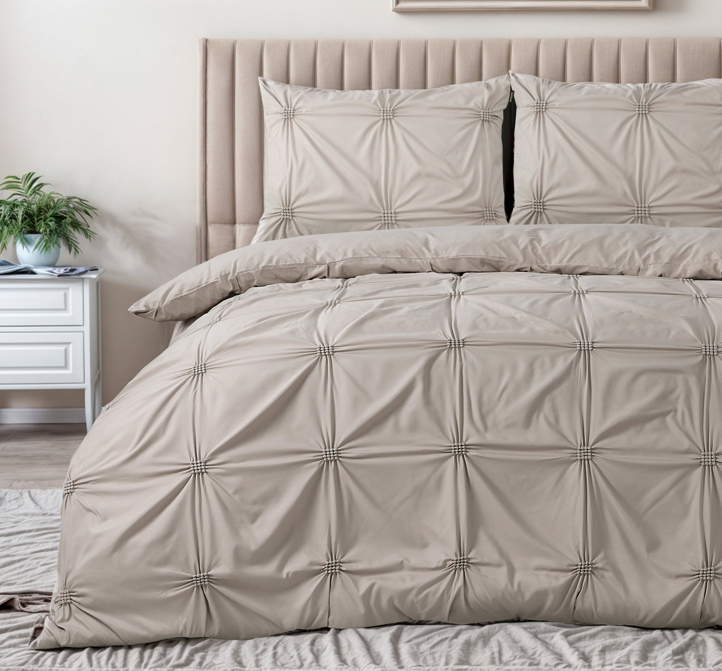 Duvet Cover Set Punch pintuck Taupe 140 x 200/220