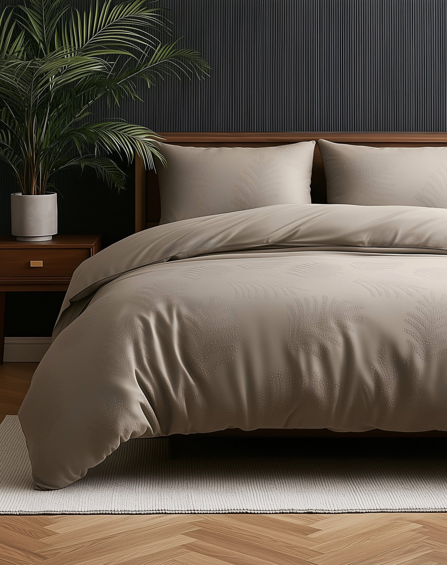 Duvet Cover Set Leaves 3D Taupe/Gray 200 x 200/220