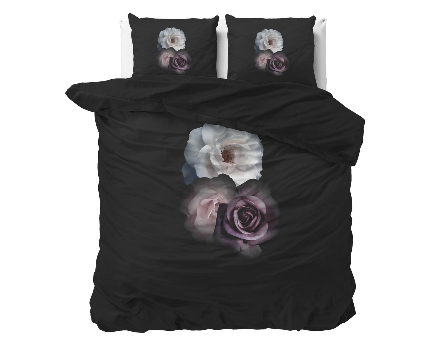 Duvet Cover Set Deep Flowers Black 240 x 200/220