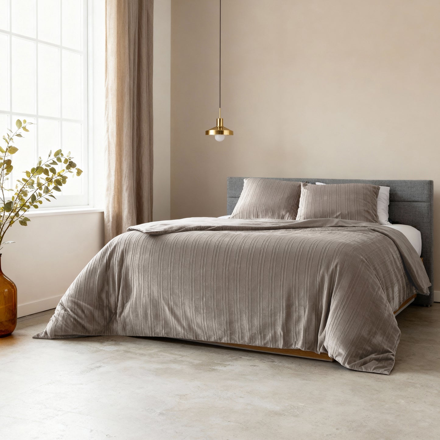 Duvet Cover Set Velvet Lining Taupe/Gray 140 x 200/220