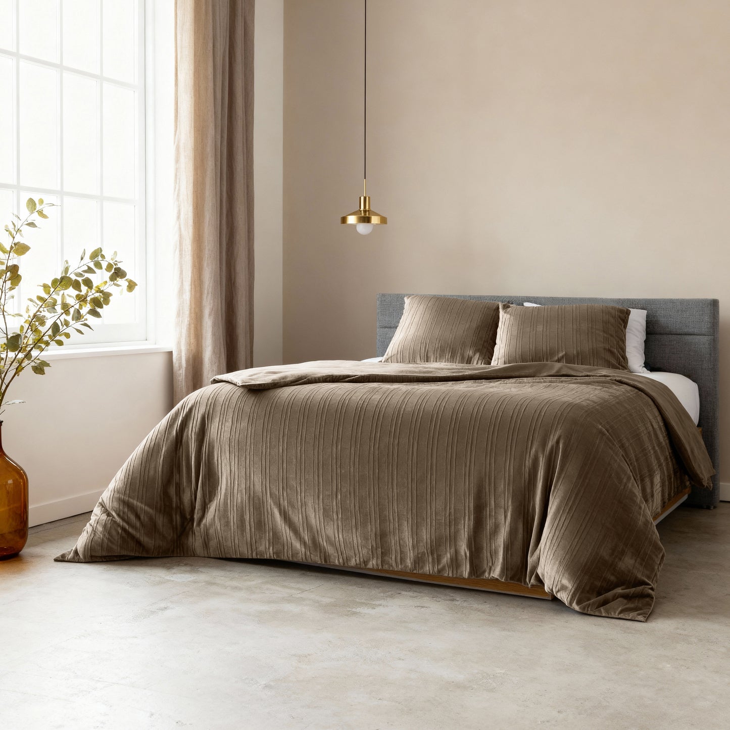 Duvet Cover Set Velvet Lining Taupe 140 x 200/220