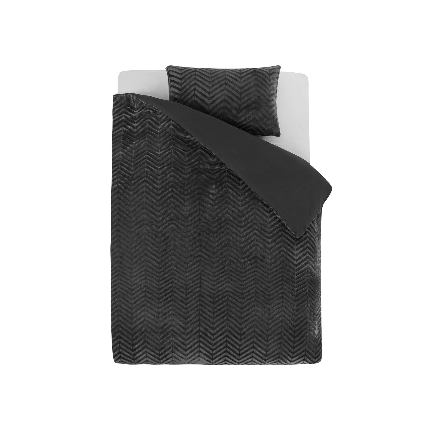Duvet Cover Set Chevron Teddy Anthracite 140 x 200/220