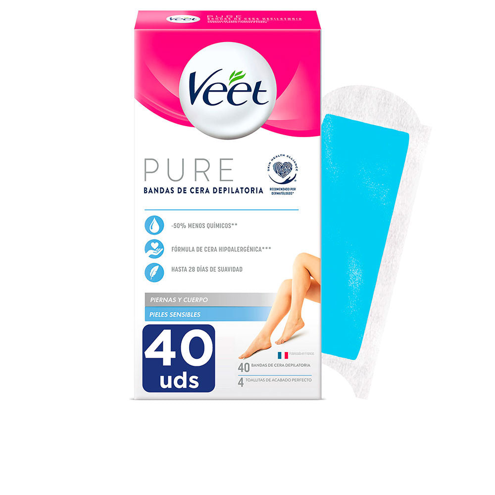 Veet Pure Wax Bands Sensitive Skin Body 40 U
