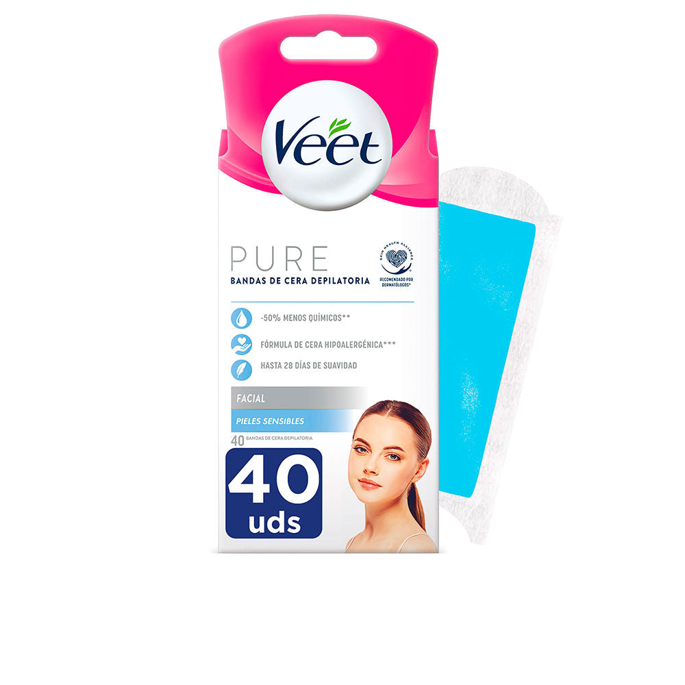 Veet Pure Wax Bands Sensitive Skin Facial 40 U