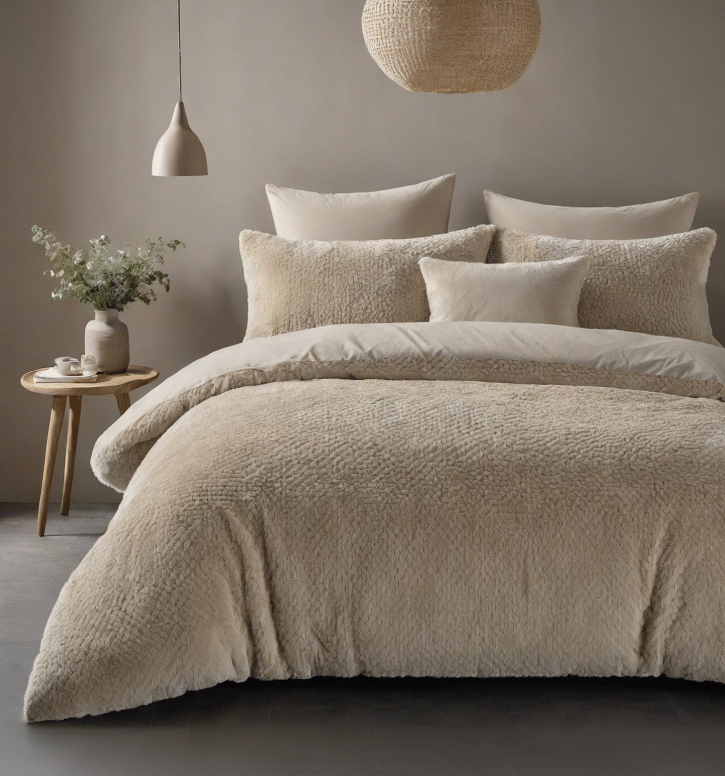 Duvet Cover Set Fur Teddy Taupe 140 x 200/220