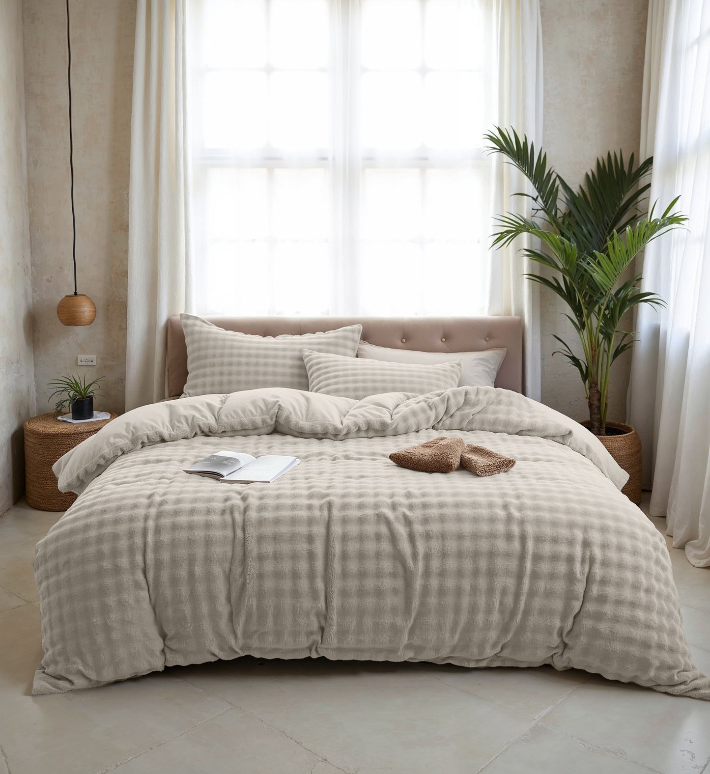 Duvet Cover Set Pompom Beige 140 x 220