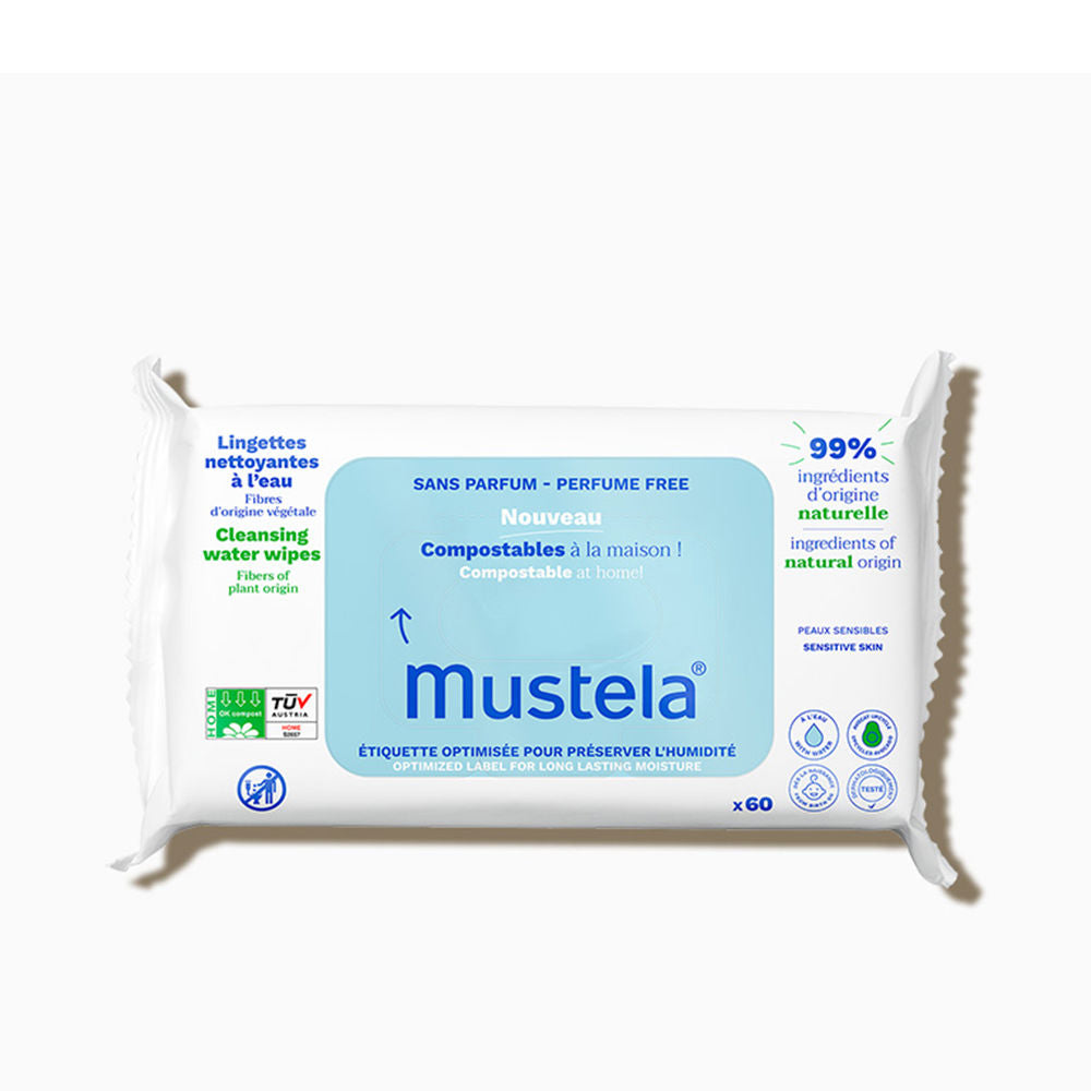 Mustela Baby-Child Unscented Water-Based Wipes Compostable At Home 60 Units - Salevare.com