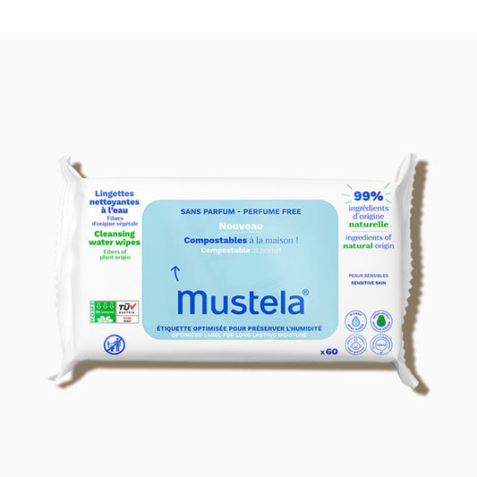 Mustela Baby-Child Unscented Water-Based Wipes Compostable At Home 60 Units - Salevare.com
