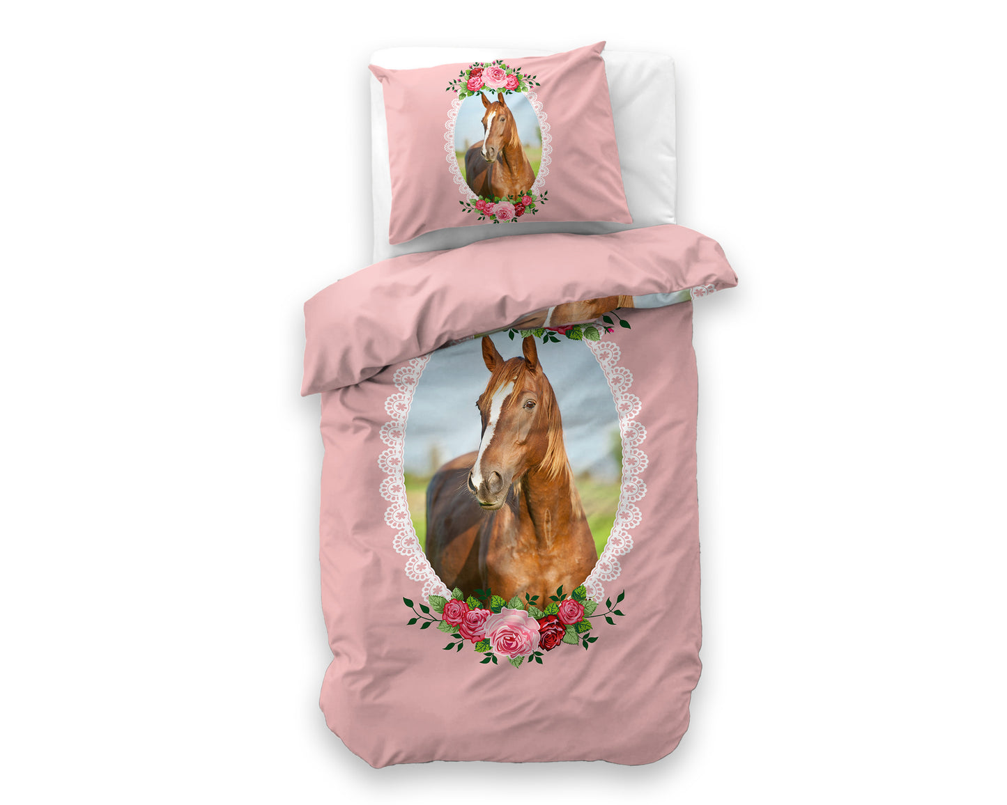 Duvet Cover Set Cute Horse Pink 140 x 200/220