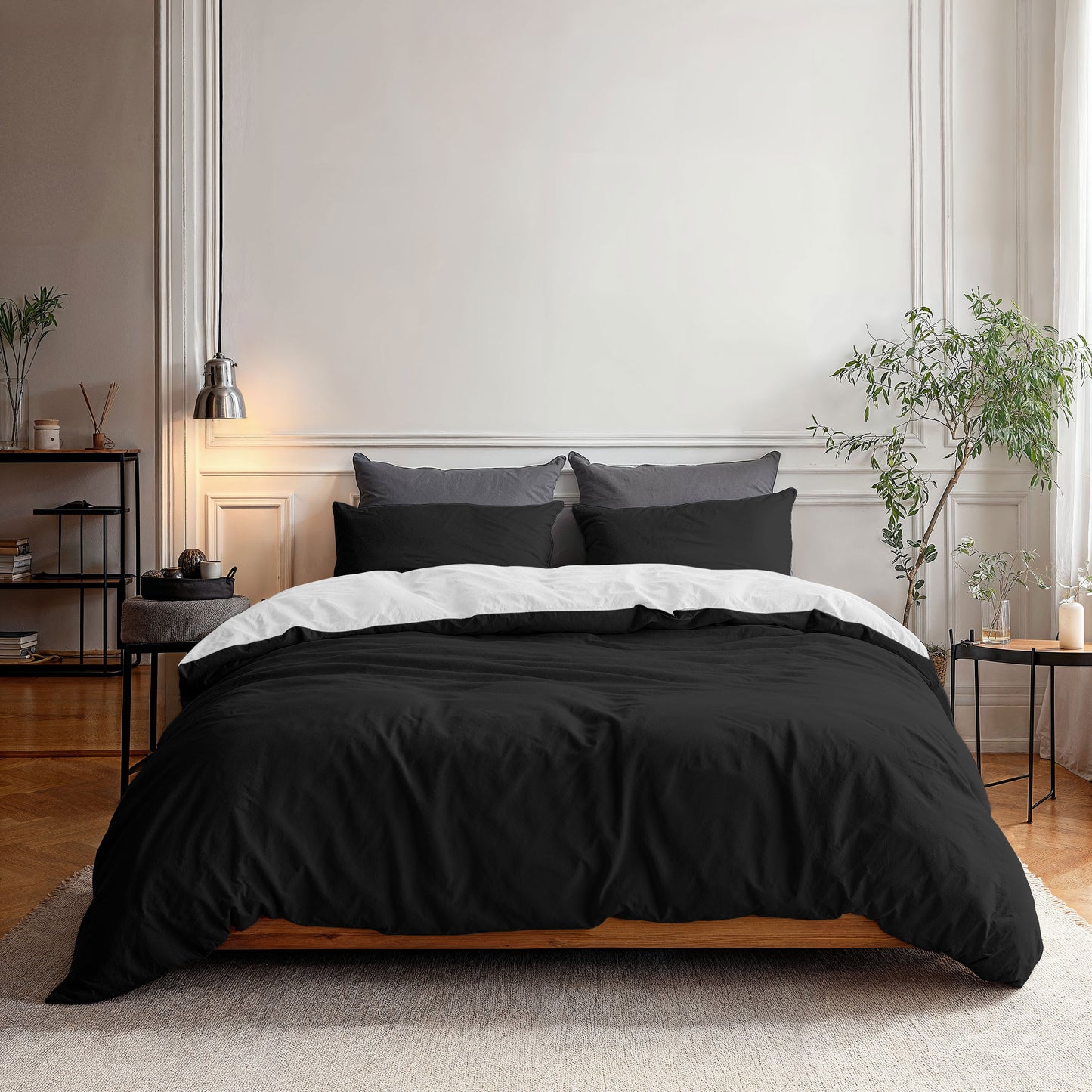 Duvet Cover Set Twin Face White/Black 200x220