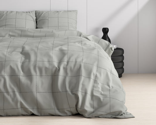 Duvet Cover Set Deep check Gray 240 x 220