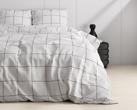 Duvet Cover Set Deep check White 240 x 220