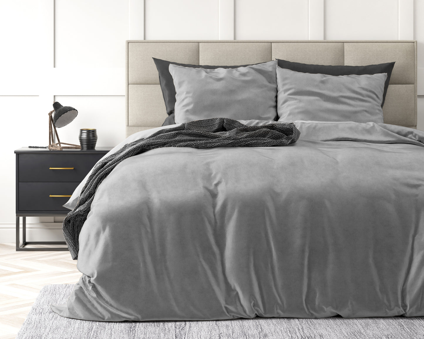 Duvet Cover Set Velvet Uni Duvet Cover Gray 200 x 220