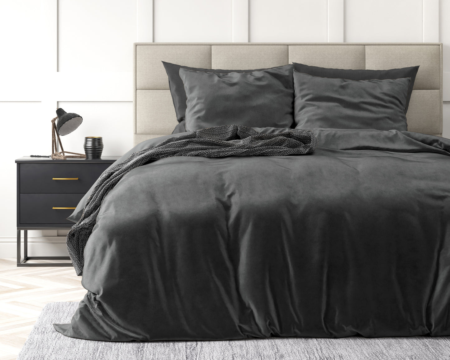 Duvet Cover Set Velvet Uni Duvet Cover Anthracite 200 x 220