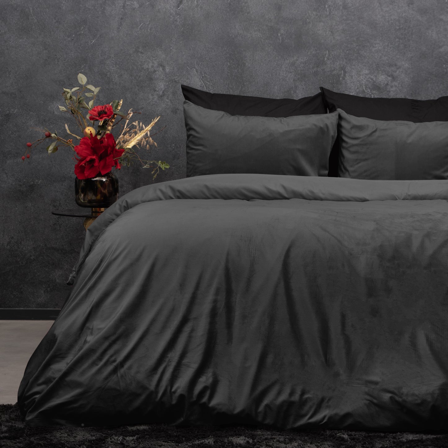 Duvet Cover Set Velvet Uni Duvet Cover Anthracite 240 x 220