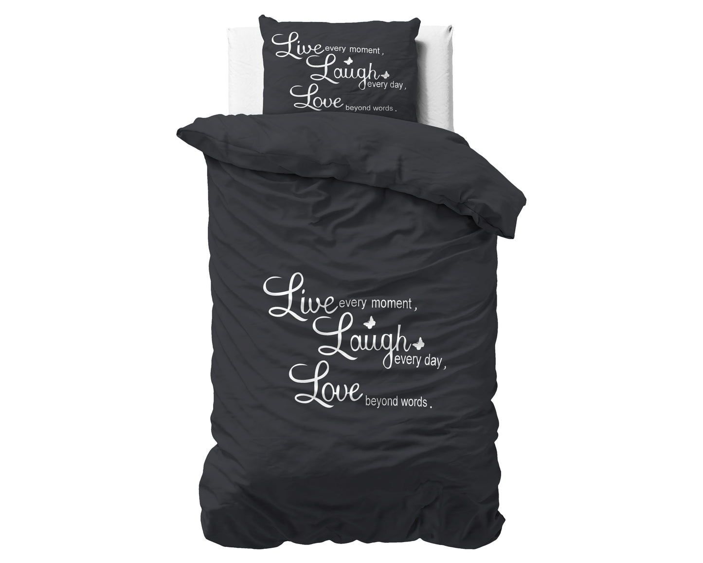 Duvet Cover Set Live,, laugh and love Anthracite 140 x 200/220