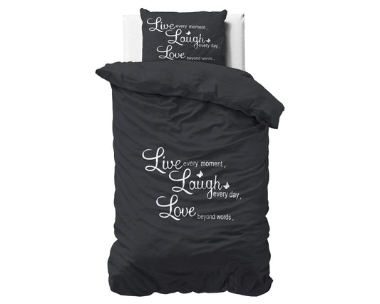 Duvet Cover Set Live,, laugh and love Anthracite 140 x 200/220