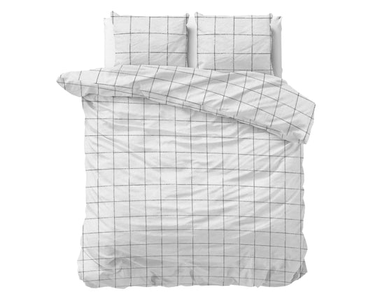 Duvet Cover Set Flannel Deep Check White 240 x 200/220