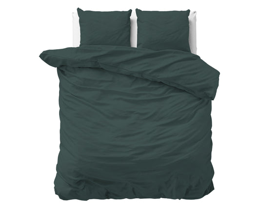 Duvet Cover Set Stone washed Dark Green 140 x 200/220