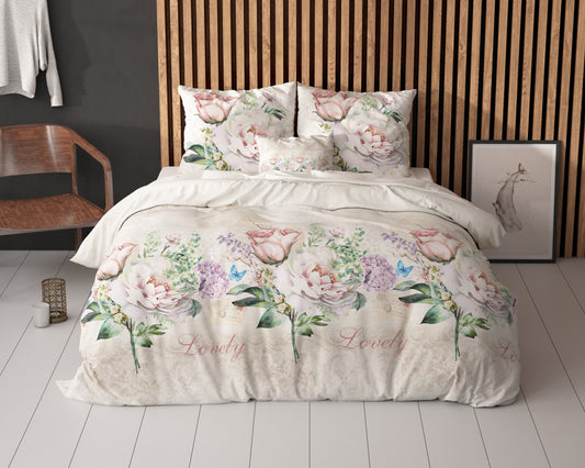 Duvet Cover Set Lovely Flower Beige 240 x 220
