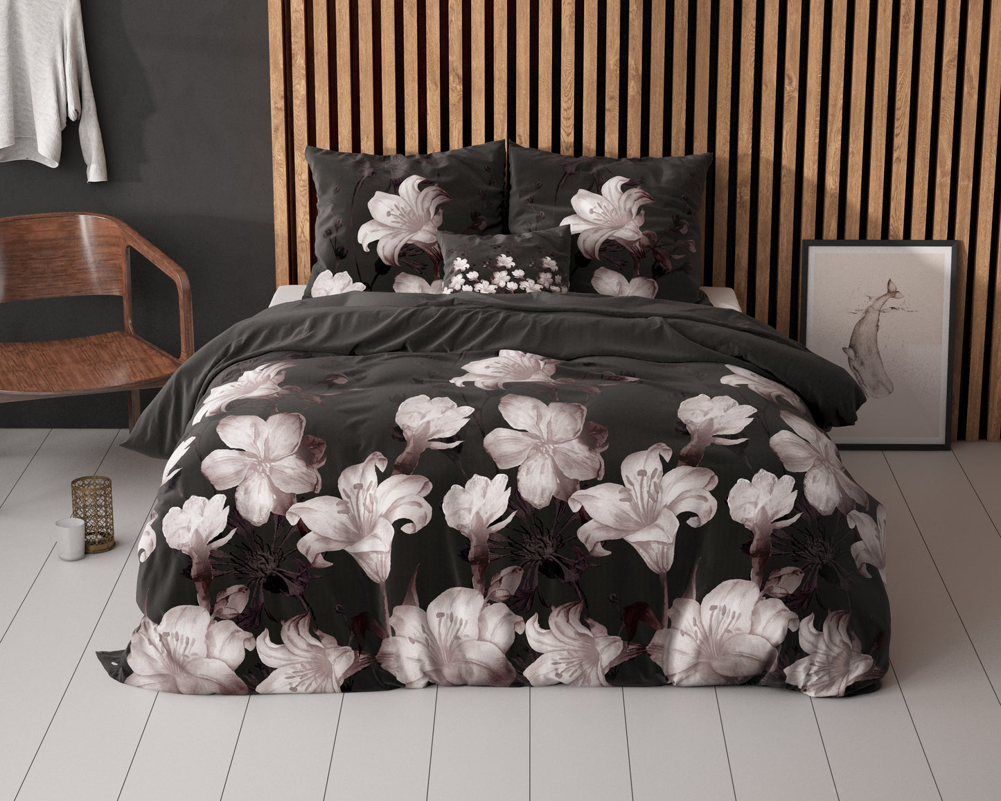 Duvet Cover Set Dark Flower Black 140 x 220