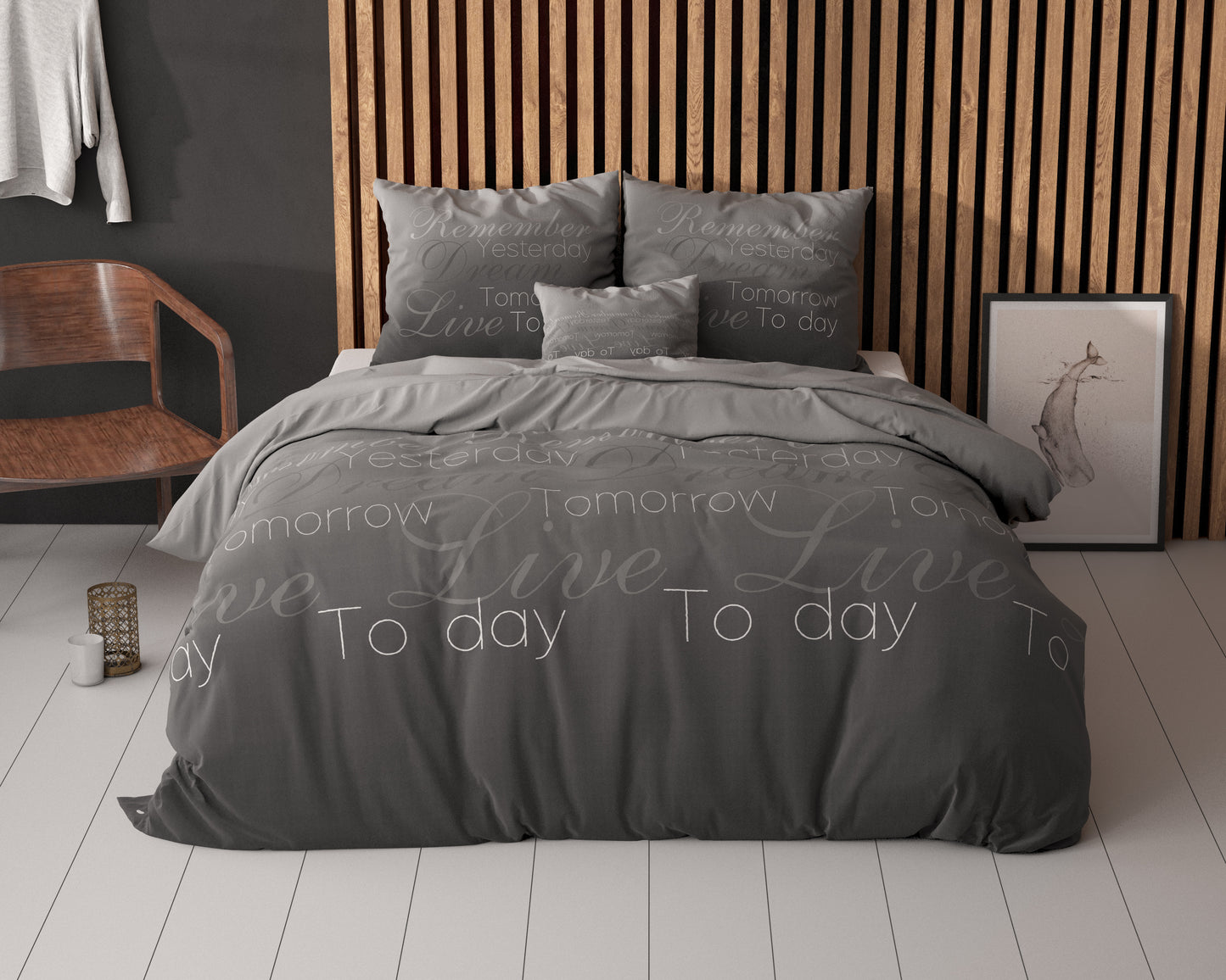 Duvet Cover Set Live Today Anthracite 140 x 220