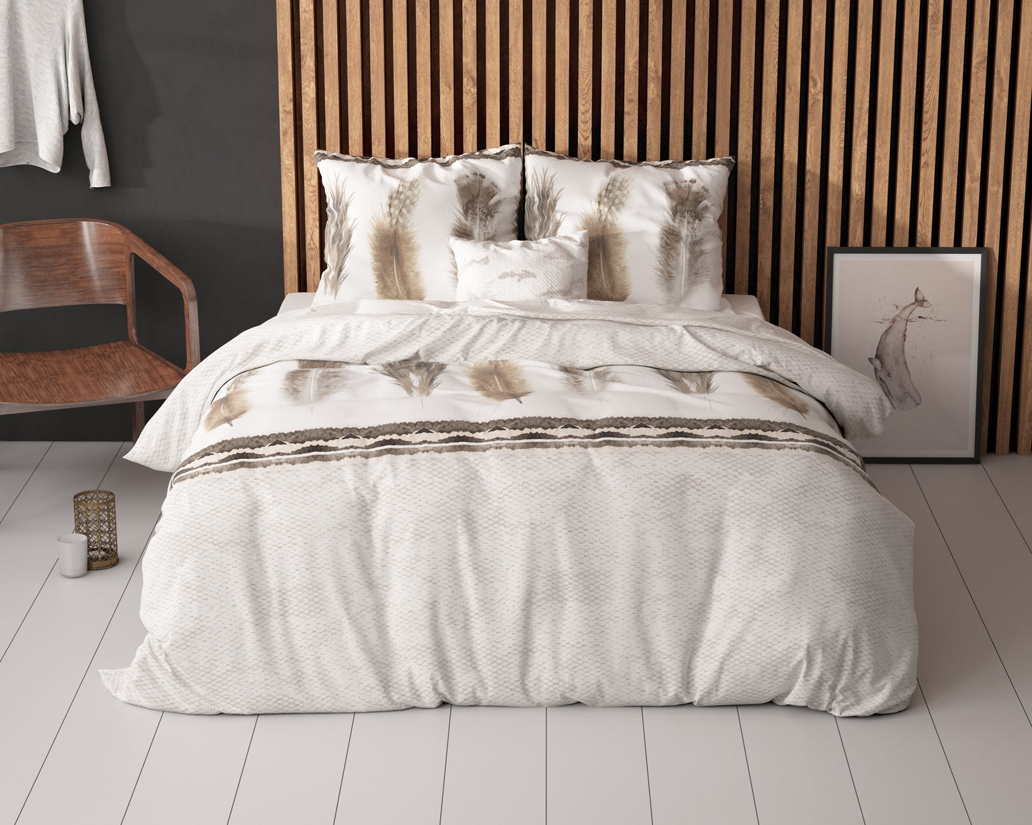 Duvet Cover Set Feathers 3 Gray 200 x 220