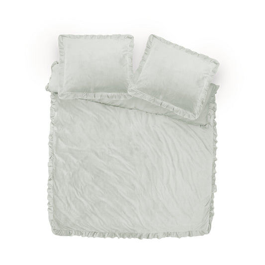 Duvet Cover Set Velvet Ruffles Cappuccino White 140 x 220