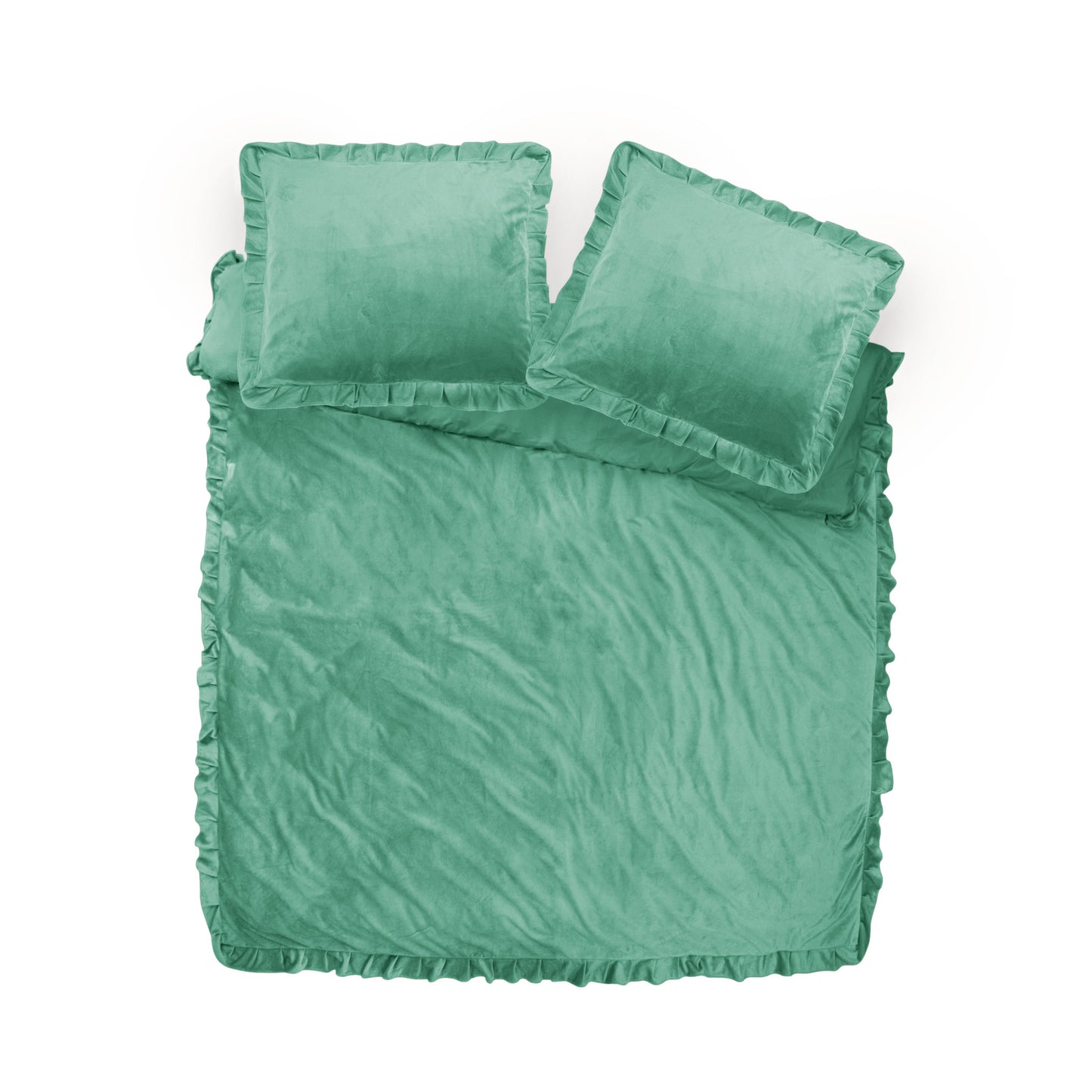 Duvet Cover Set Velvet Ruffles Granite Green 200 x 220