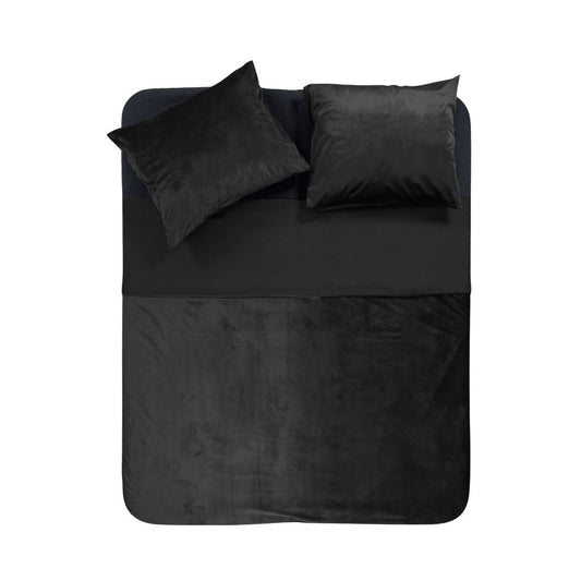 Duvet Cover Set Velvet Piping Black 240 x 220