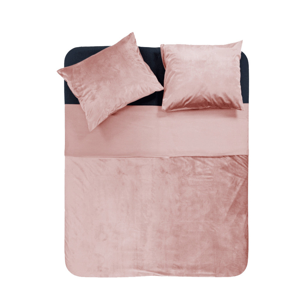 Duvet Cover Set Velvet Piping Soft Pink 240 x 220