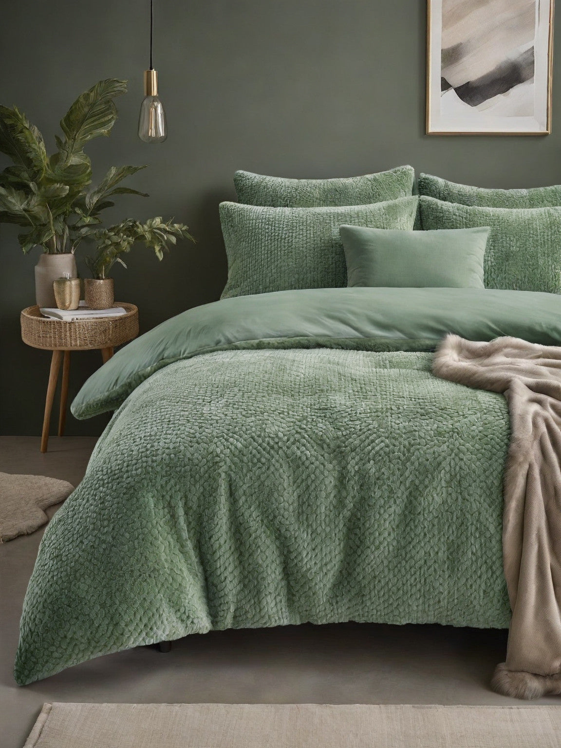 Duvet Cover Set Fur Teddy Green 140 x 200/220