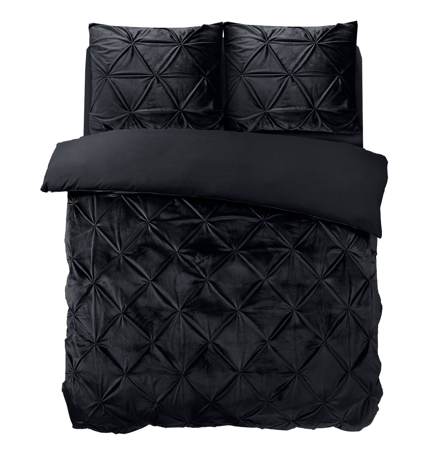 Duvet Cover Set Velvet Pintuck Black 200 x 200/220