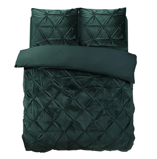 Duvet Cover Set Velvet Pintuck Green 200 x 200/220