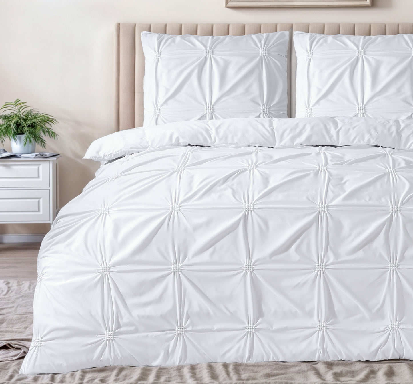 Duvet Cover Set Punch pintuck White 200 x 200/220