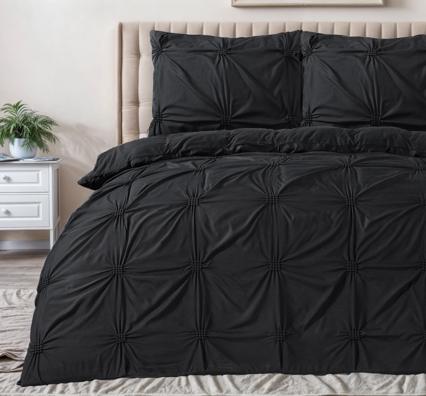 Duvet Cover Set Punch Pintuck Black 200 x 200/220