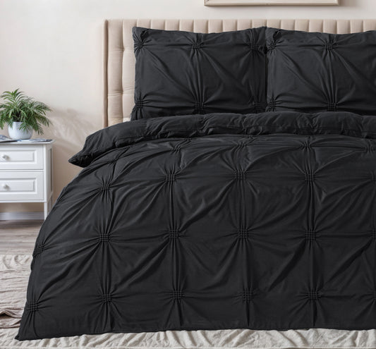 Duvet Cover Set Punch Pintuck Black 240 x 200/220