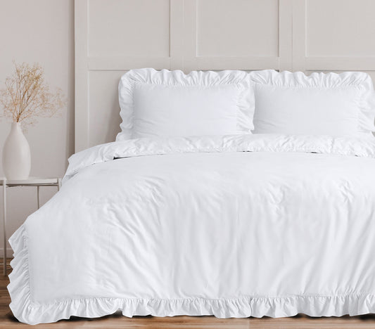 Duvet Cover Set Ruffles White 200 x 200/220