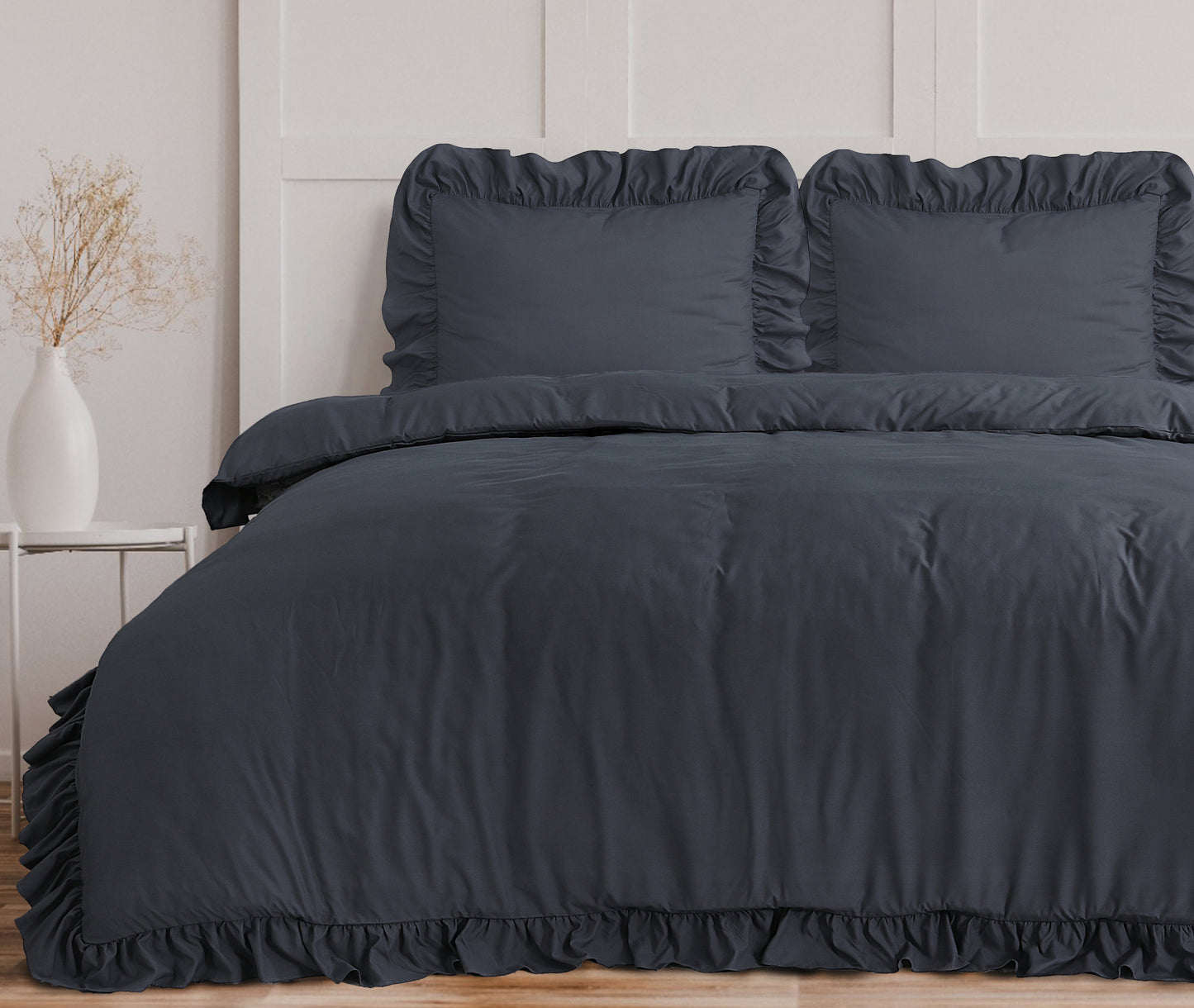 Duvet Cover Set Ruffles Anthracite 140 x 200/220