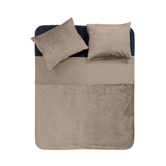 Duvet Cover Set Velvet Piping Taupe / Gray 240 x 220