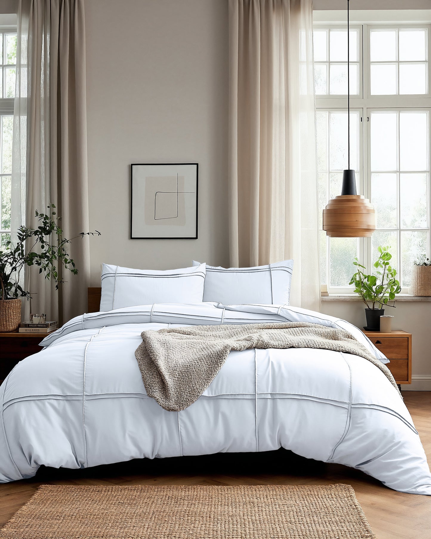 Duvet Cover Set Washed Tufted White 200 x 200/220