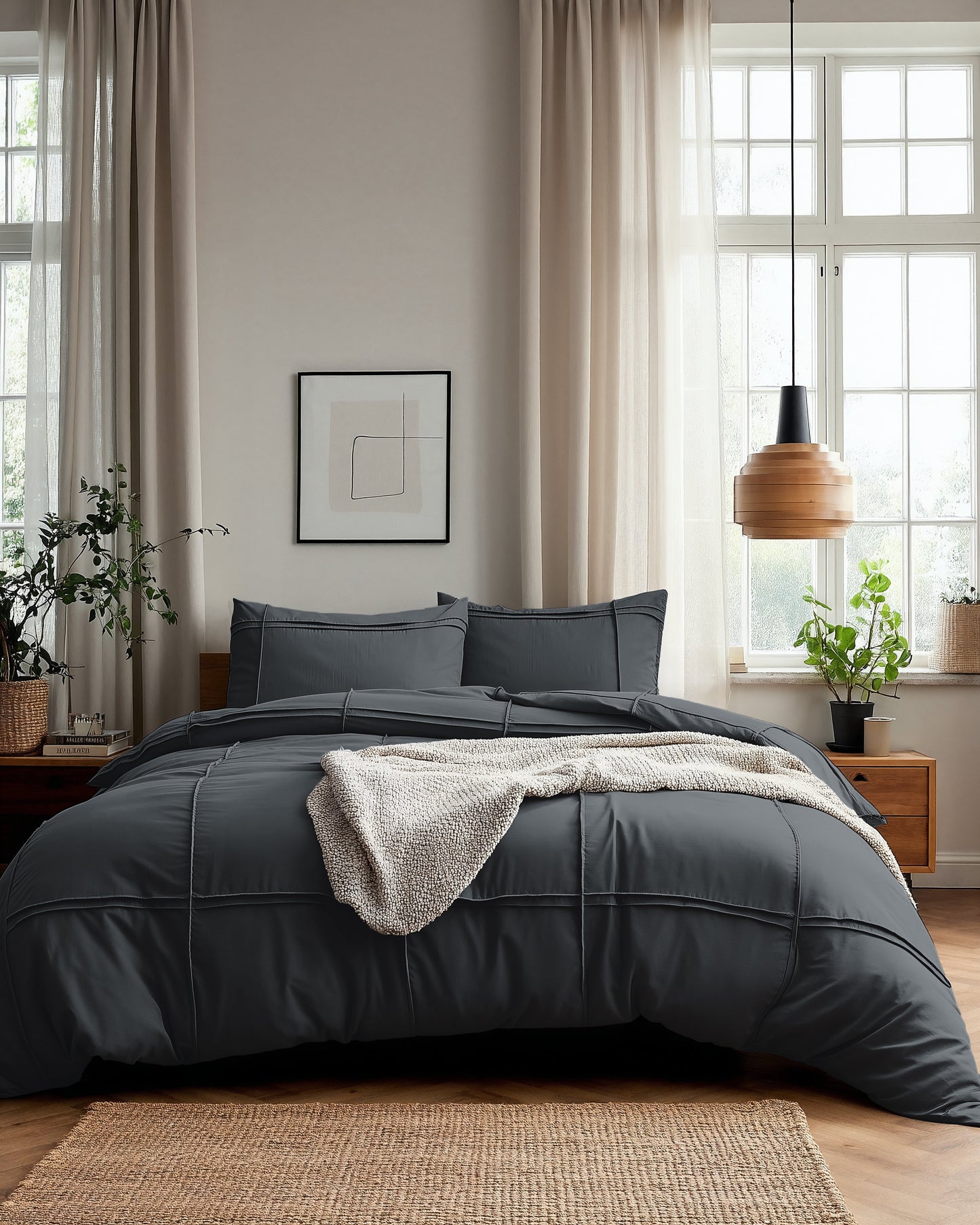 Duvet Cover Set Washed Tufted Anthracite 240 x 200/220