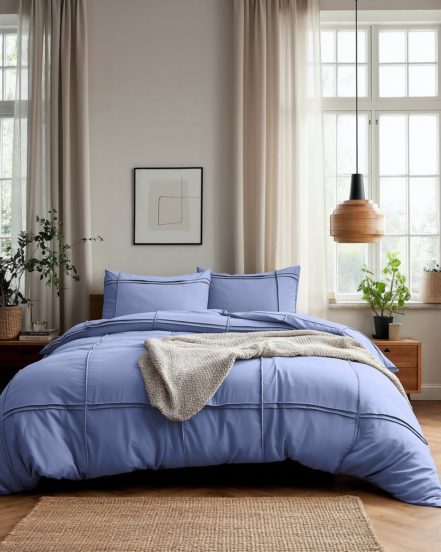 Duvet Cover Set Washed Tufted Blue 240 x 200/220