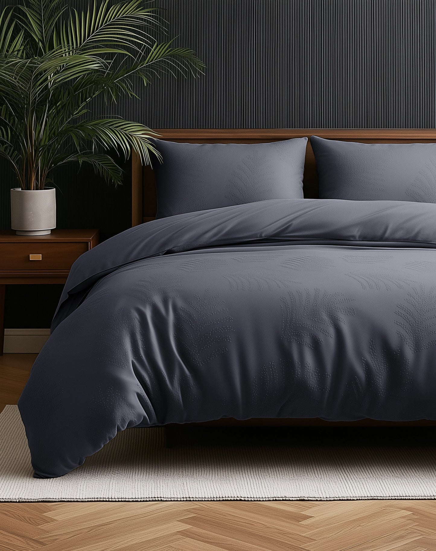 Duvet Cover Set Leaves 3D Anthracite 200 x 200/220