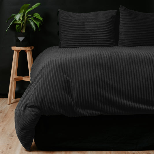 Duvet Cover Set Rib Teddy Black 200x200/220