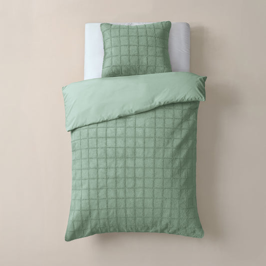 Duvet Cover Set Faux Fur Check Dark Green 140x200/220