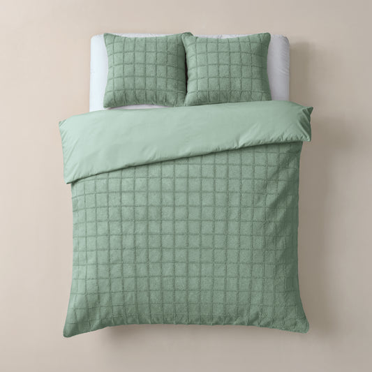 Duvet Cover Set Faux Fur Check Dark Green 200x200/220